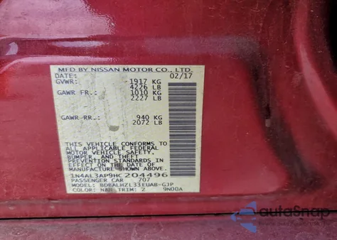 2017 Nissan Altima 2.5 from USA, damaged, VIN 1N4AL3AP9HC204496